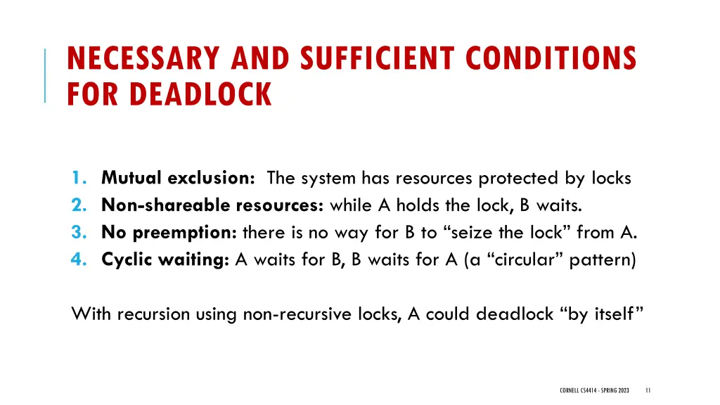 necessary and sufficient conditions for deadlock