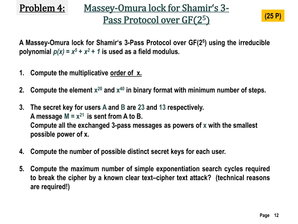 massey massey omura pass protocol over gf 2 pass