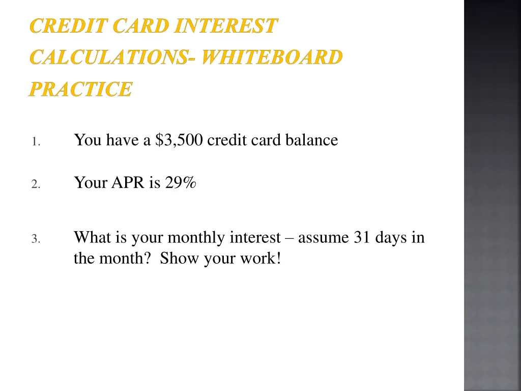 credit card interest calculations whiteboard