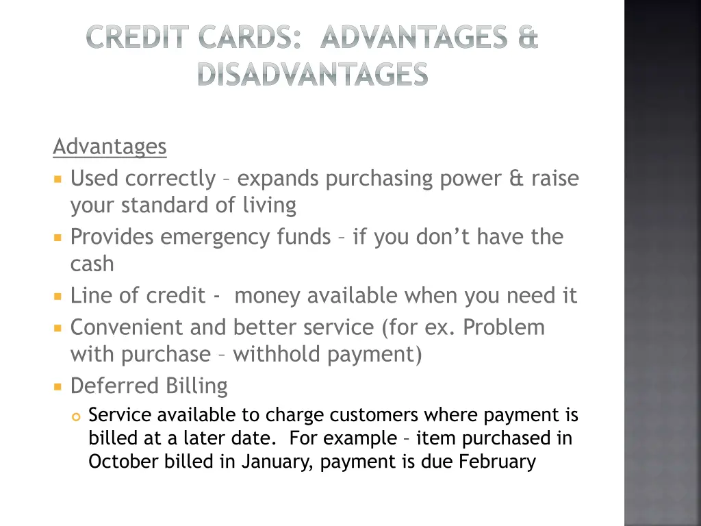 credit cards advantages disadvantages