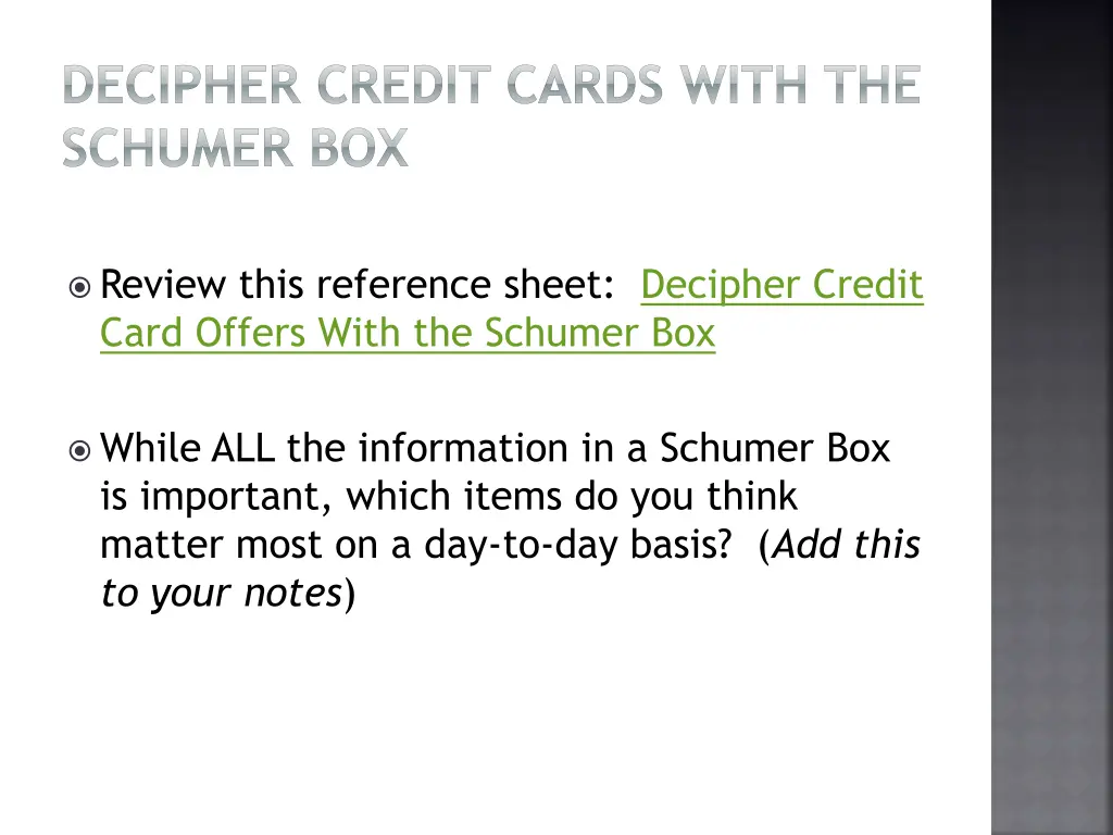 decipher credit cards with the schumer box