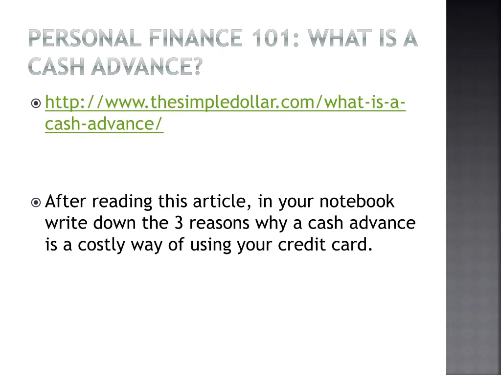 personal finance 101 what is a cash advance