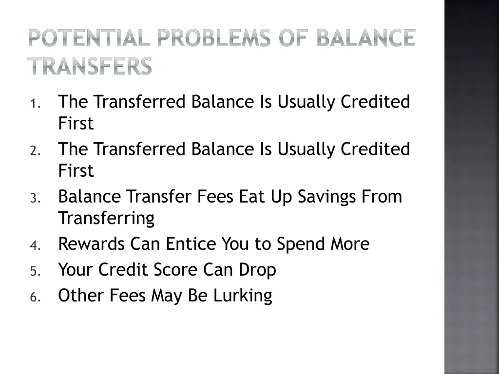 potential problems of balance transfers