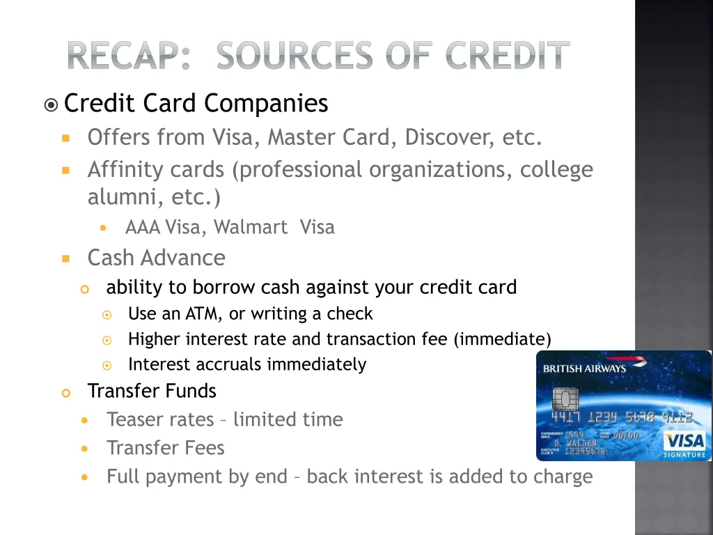 recap sources of credit