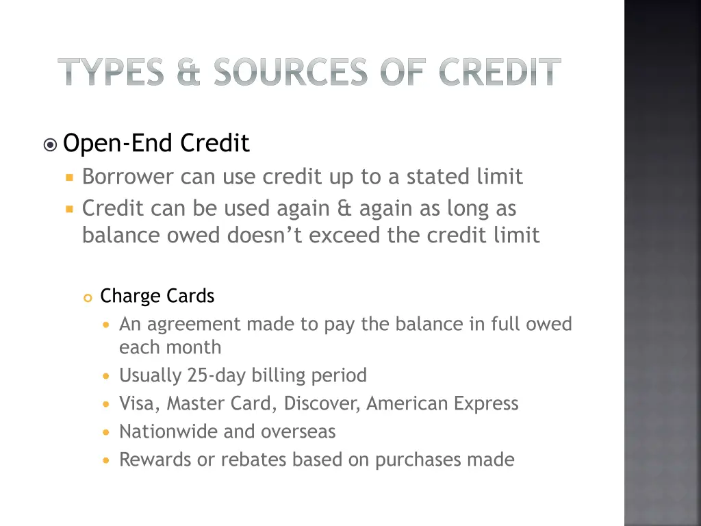 types sources of credit