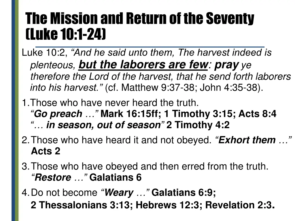 the mission and return of the seventy luke