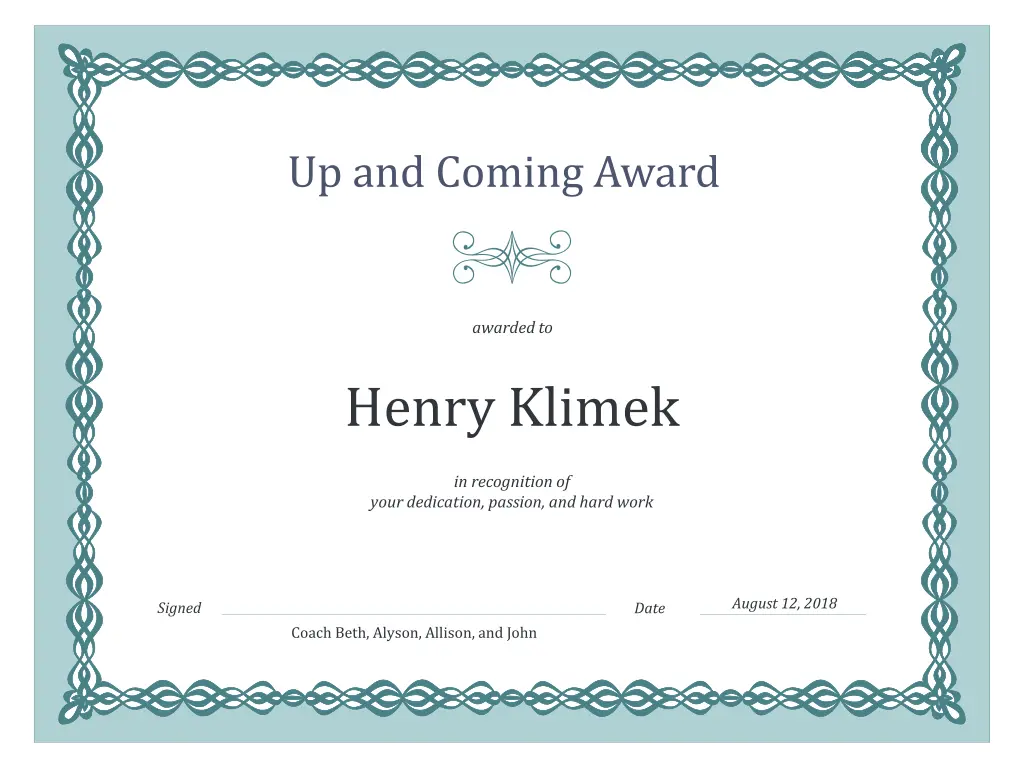 up and coming award 1