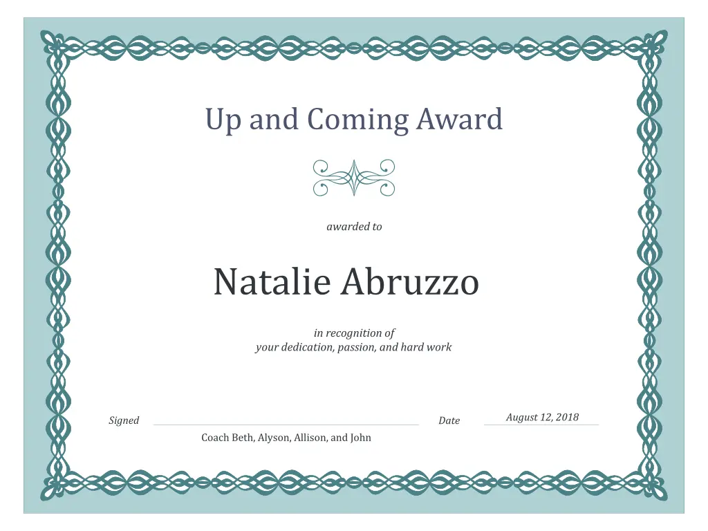 up and coming award