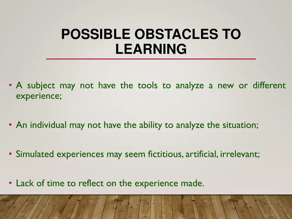 possible obstacles to learning