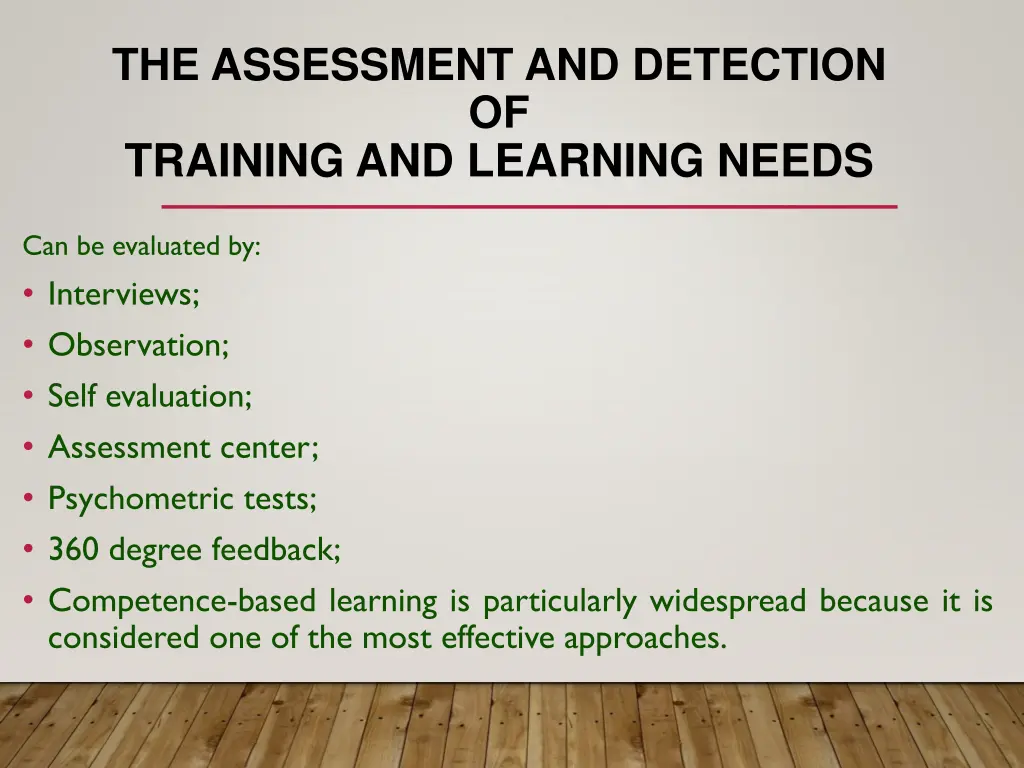 the assessment and detection of training