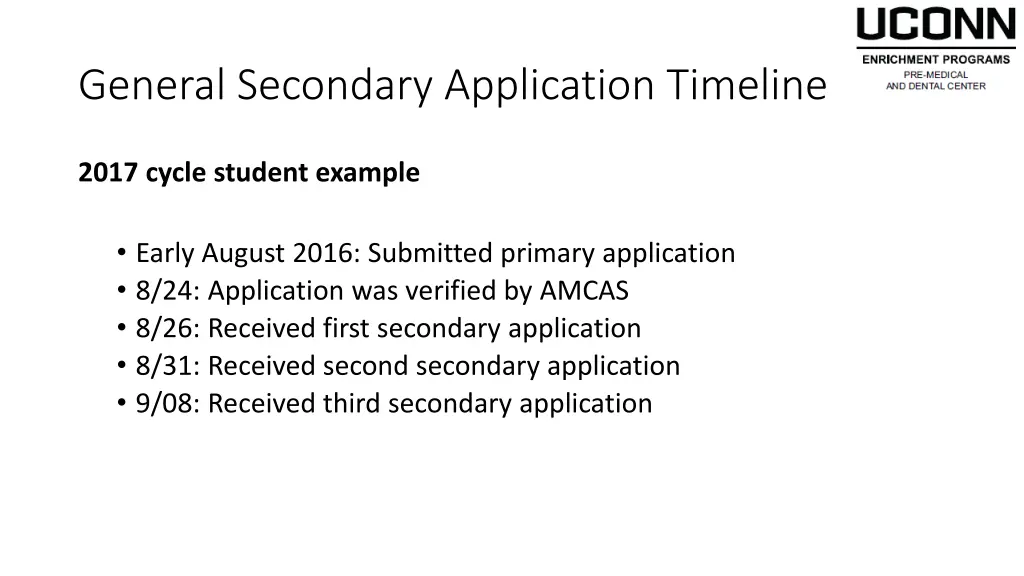 general secondary application timeline 4