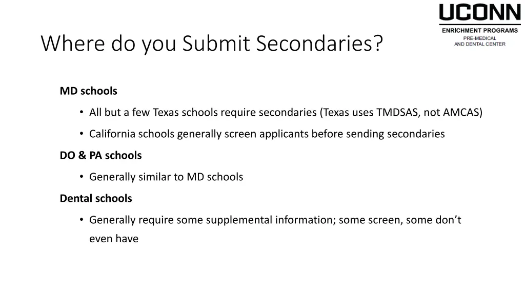 where do you submit secondaries