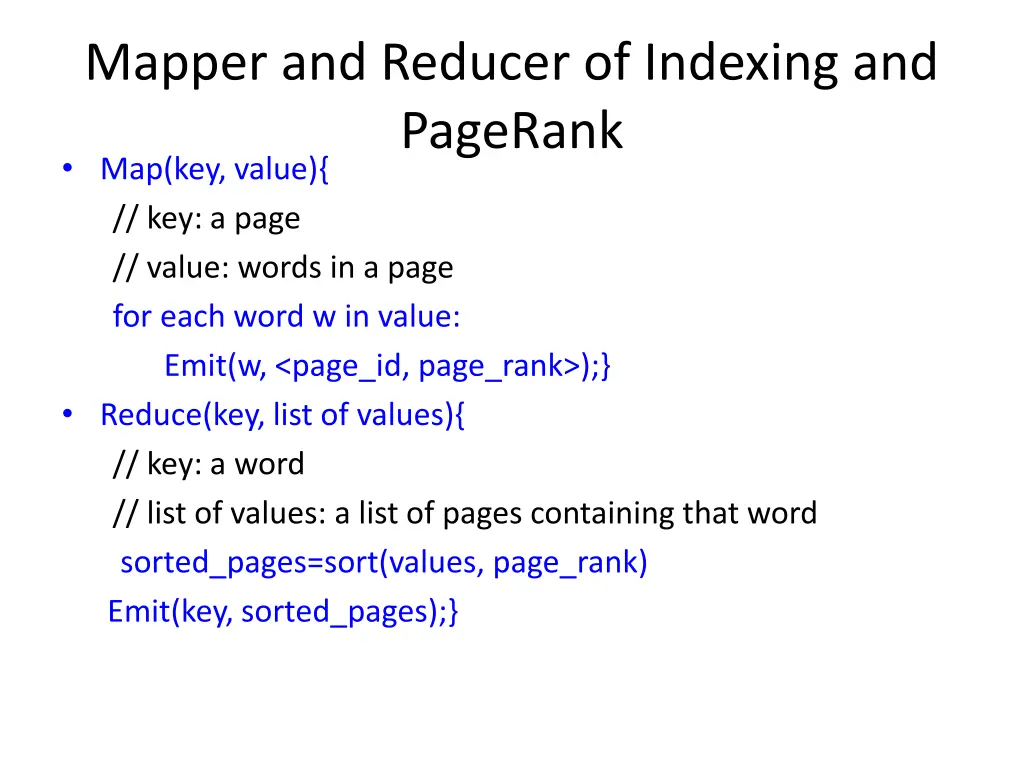 mapper and reducer of indexing and pagerank