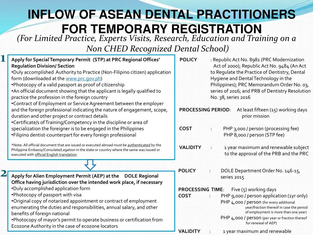 inflow of asean dental practitioners