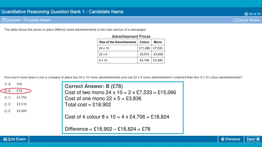 correct answer b 78 cost of two mono