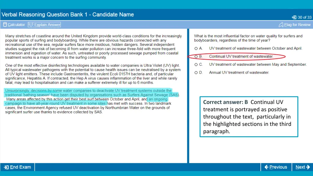 correct answer b continual uv treatment