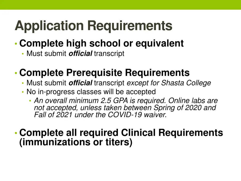 application requirements complete high school