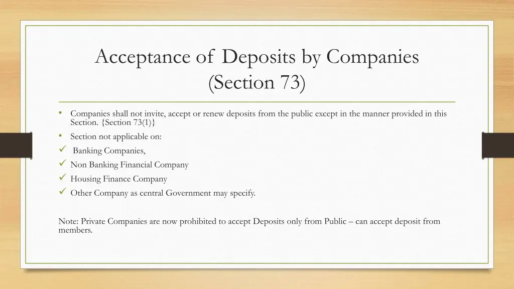 acceptance of deposits by companies section 73