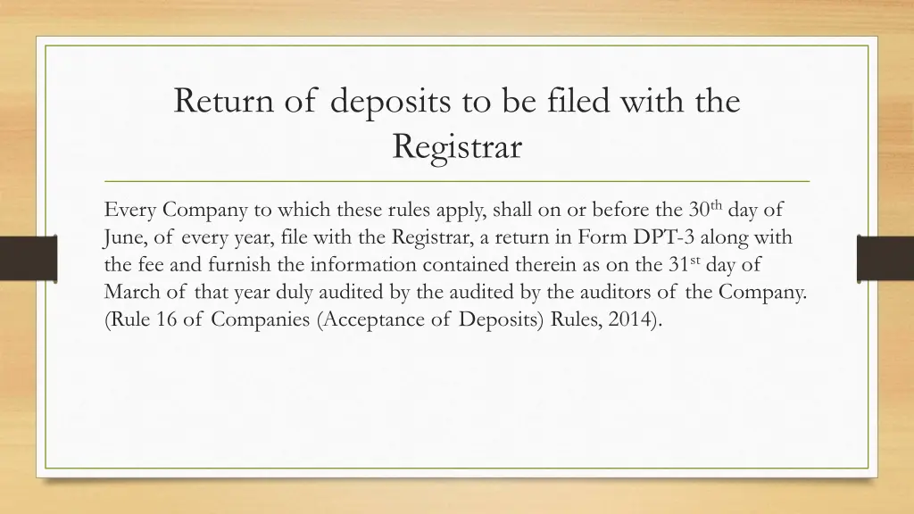 return of deposits to be filed with the registrar