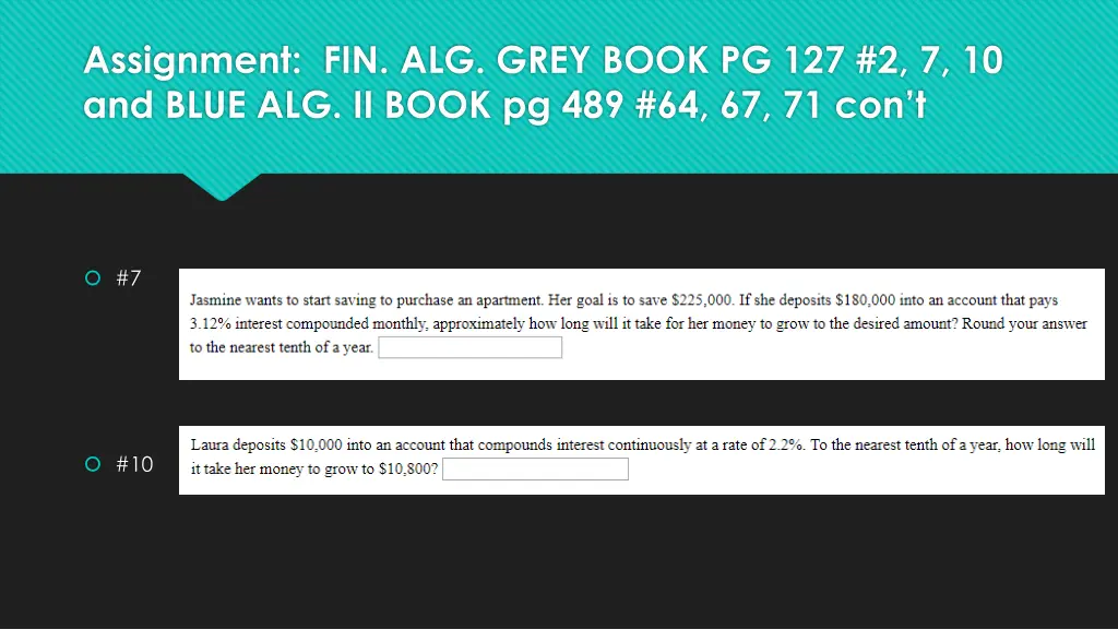 assignment fin alg grey book 1