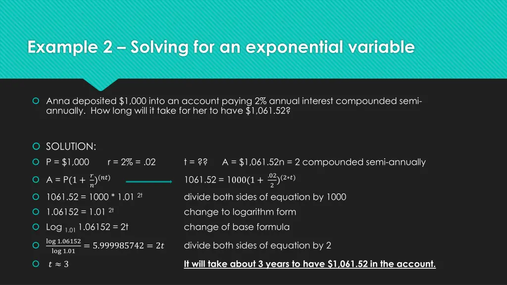 example 2 solving for an exponential variable