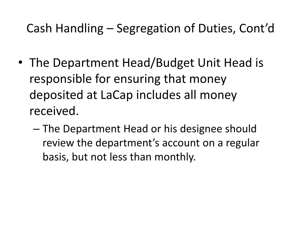 cash handling segregation of duties cont d