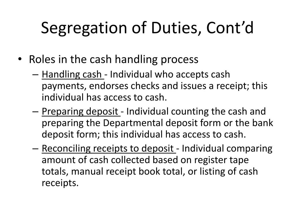 segregation of duties cont d