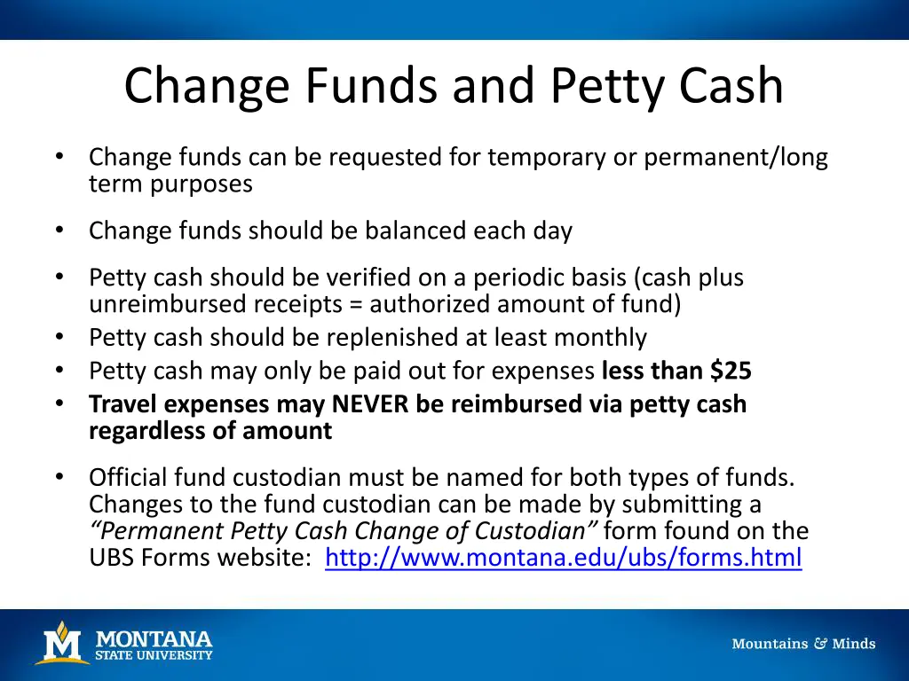 change funds and petty cash