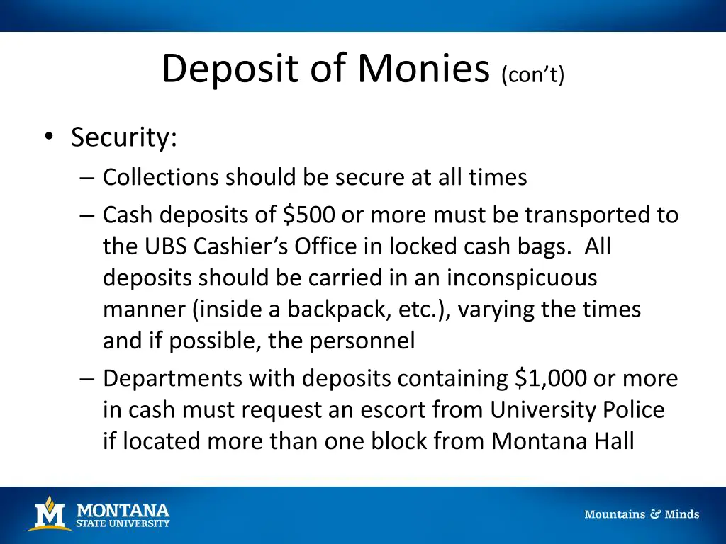 deposit of monies con t 1