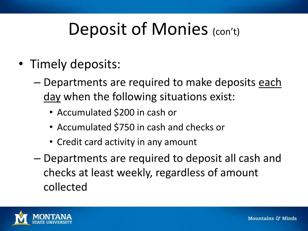 deposit of monies con t