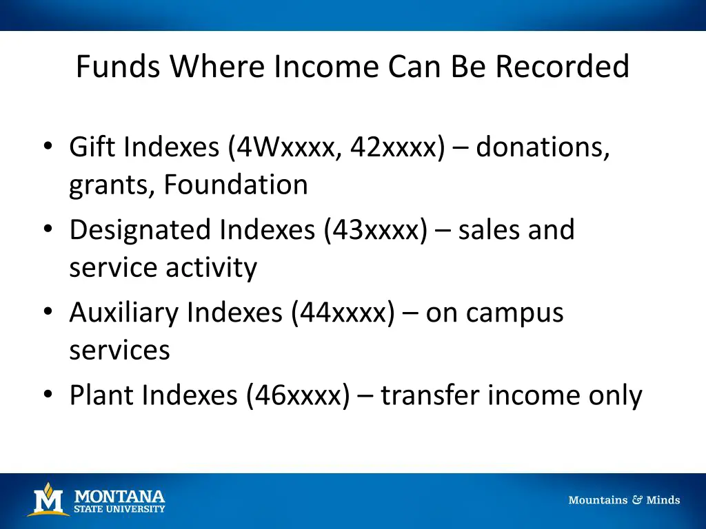 funds where income can be recorded