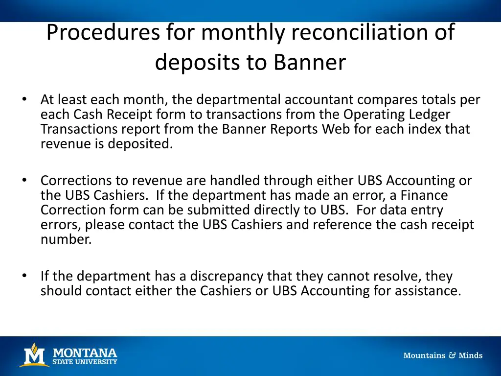 procedures for monthly reconciliation of deposits