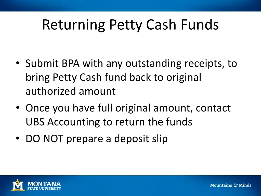 returning petty cash funds