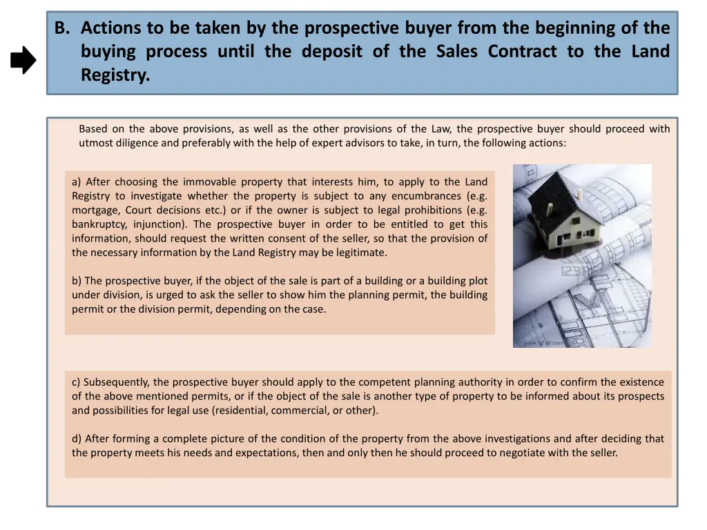 actions to be taken by the prospective buyer from