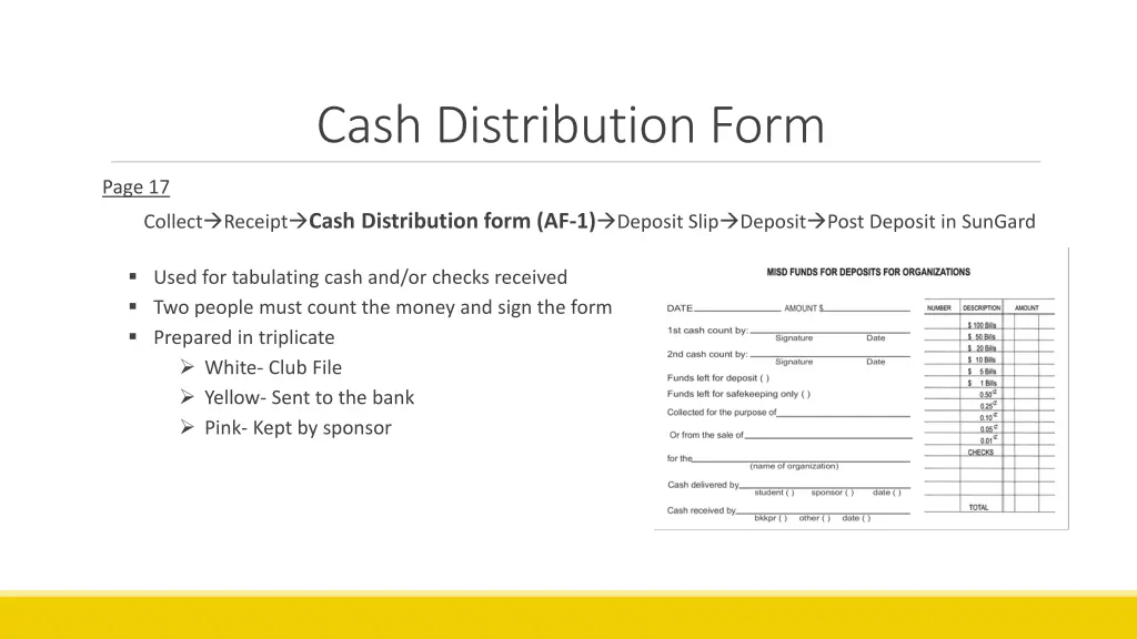 cash distribution form