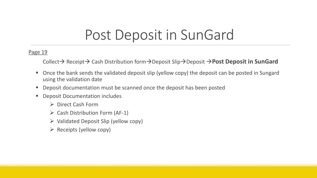 post deposit in sungard