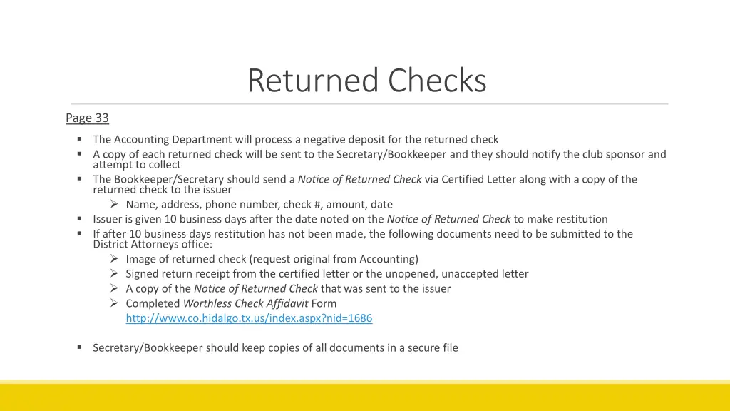 returned checks