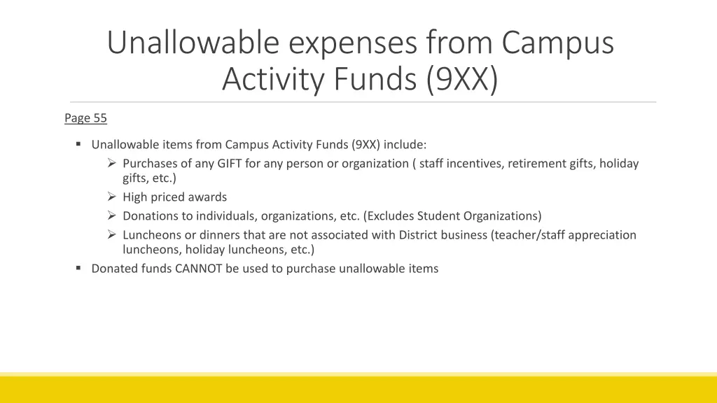 unallowable expenses from campus activity funds