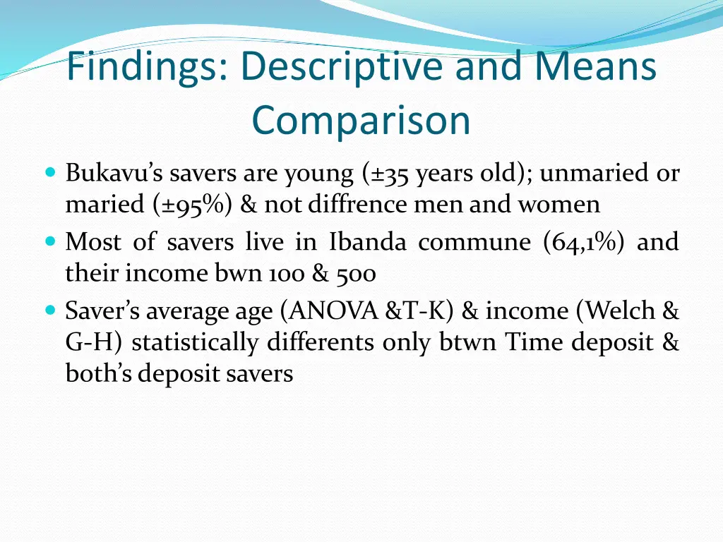 findings descriptive and means comparison