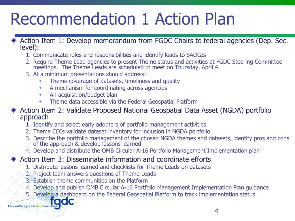 recommendation 1 action plan