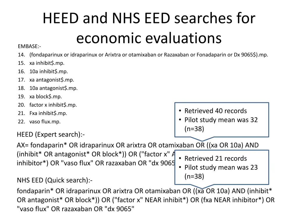 heed and nhs eed searches for economic evaluations