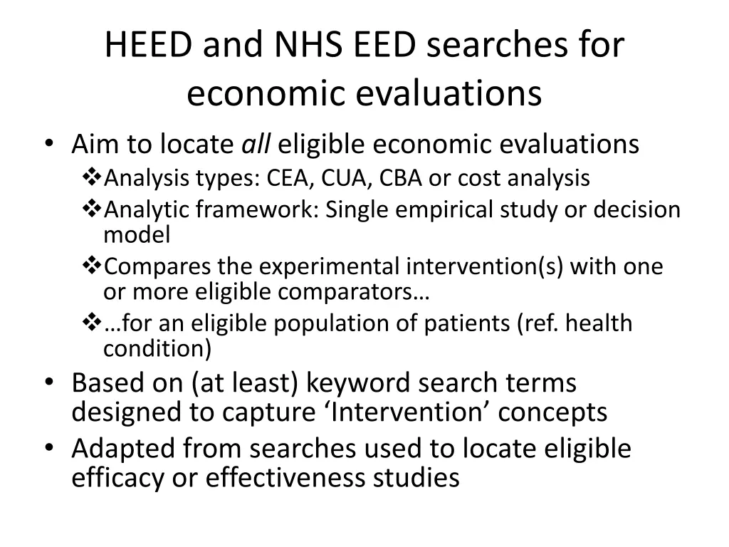 heed and nhs eed searches for economic