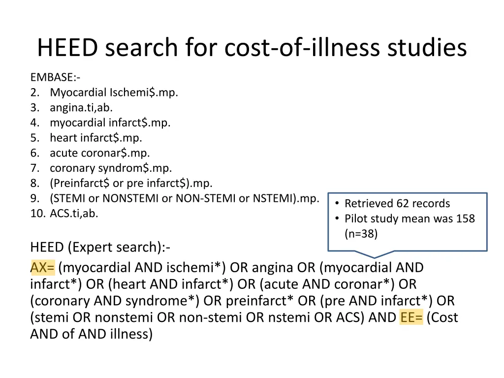 heed search for cost of illness studies 1