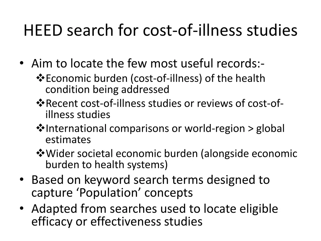 heed search for cost of illness studies