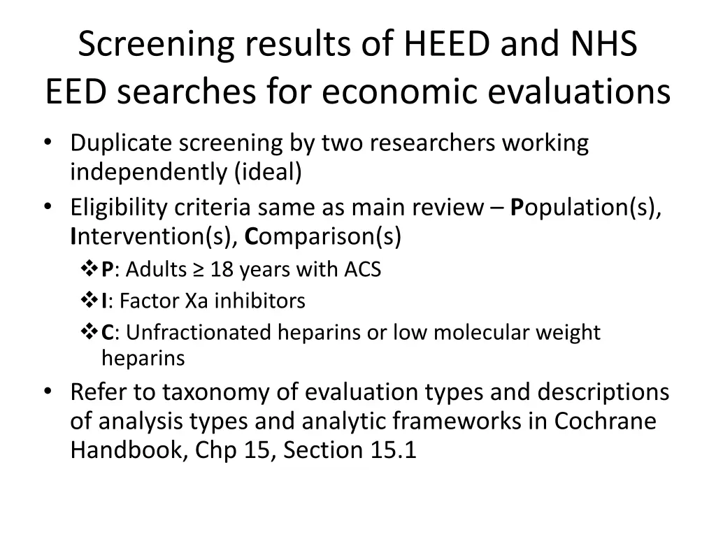 screening results of heed and nhs eed searches