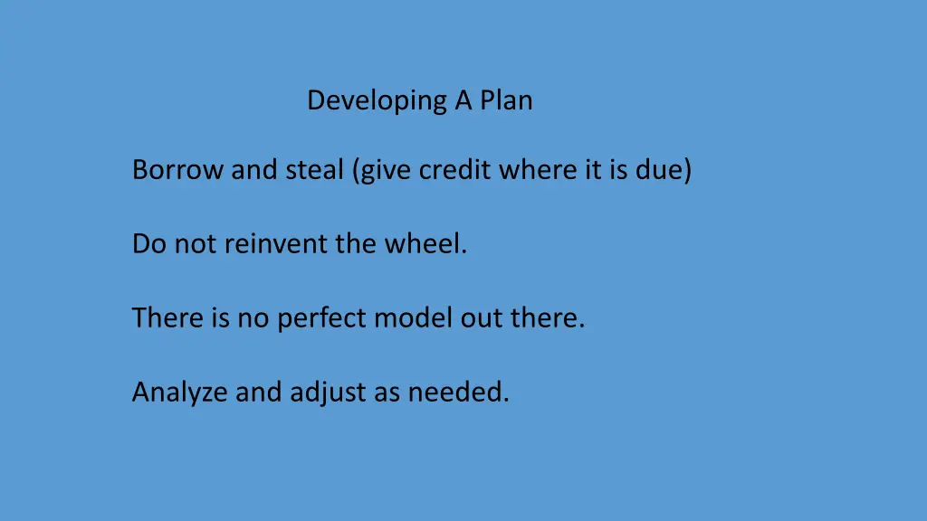 developing a plan