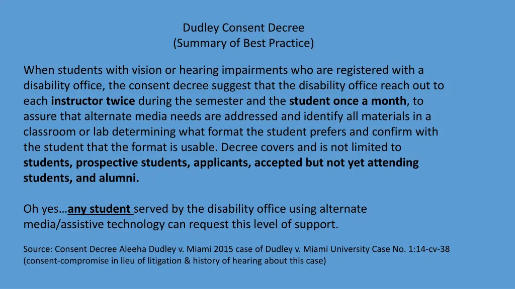 dudley consent decree summary of best practice