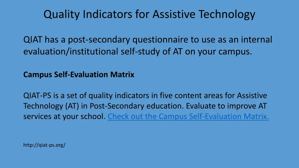 quality indicators for assistive technology