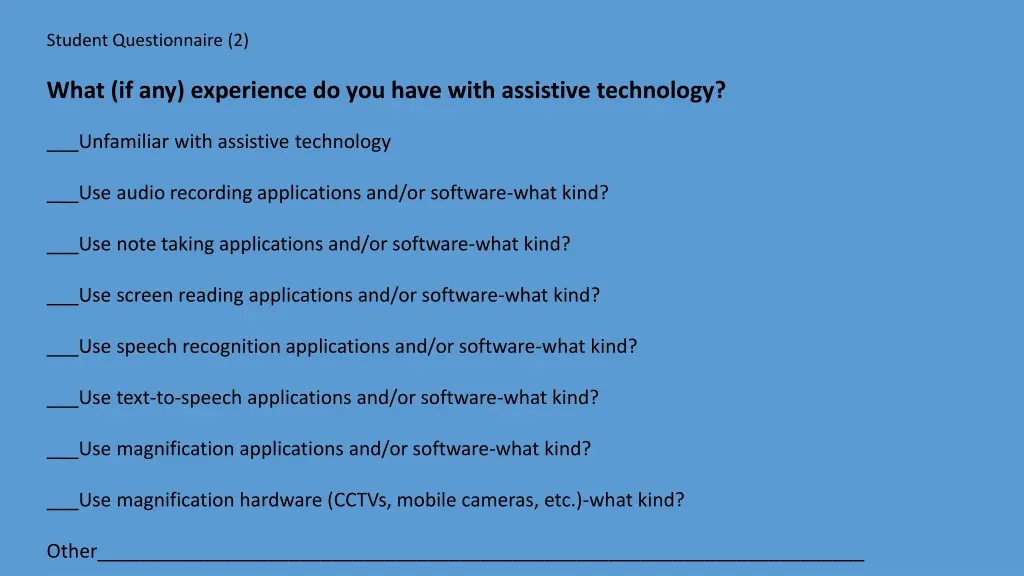 student questionnaire 2