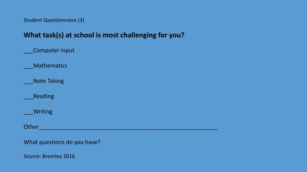 student questionnaire 3